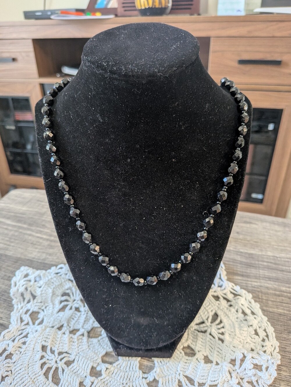 Black Faceted Bead Necklace